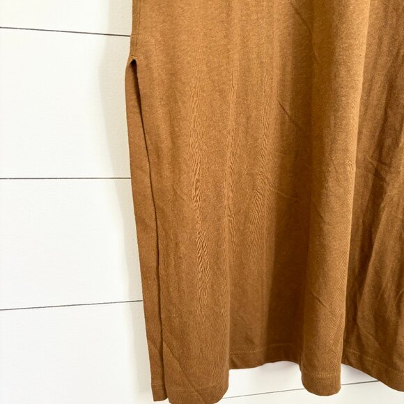 COS olive cotton/linen blend long t-shirt dress with slits on bottom - Picture 3 of 6